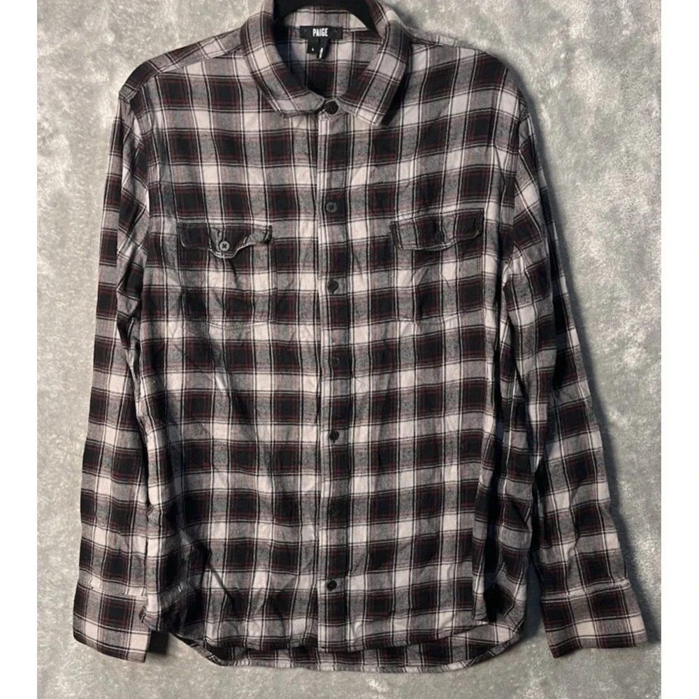Paige Mens Everett Button Down Shirt Large Plaid Rayon Cotton Soft Flannel - Picture 7 of 8